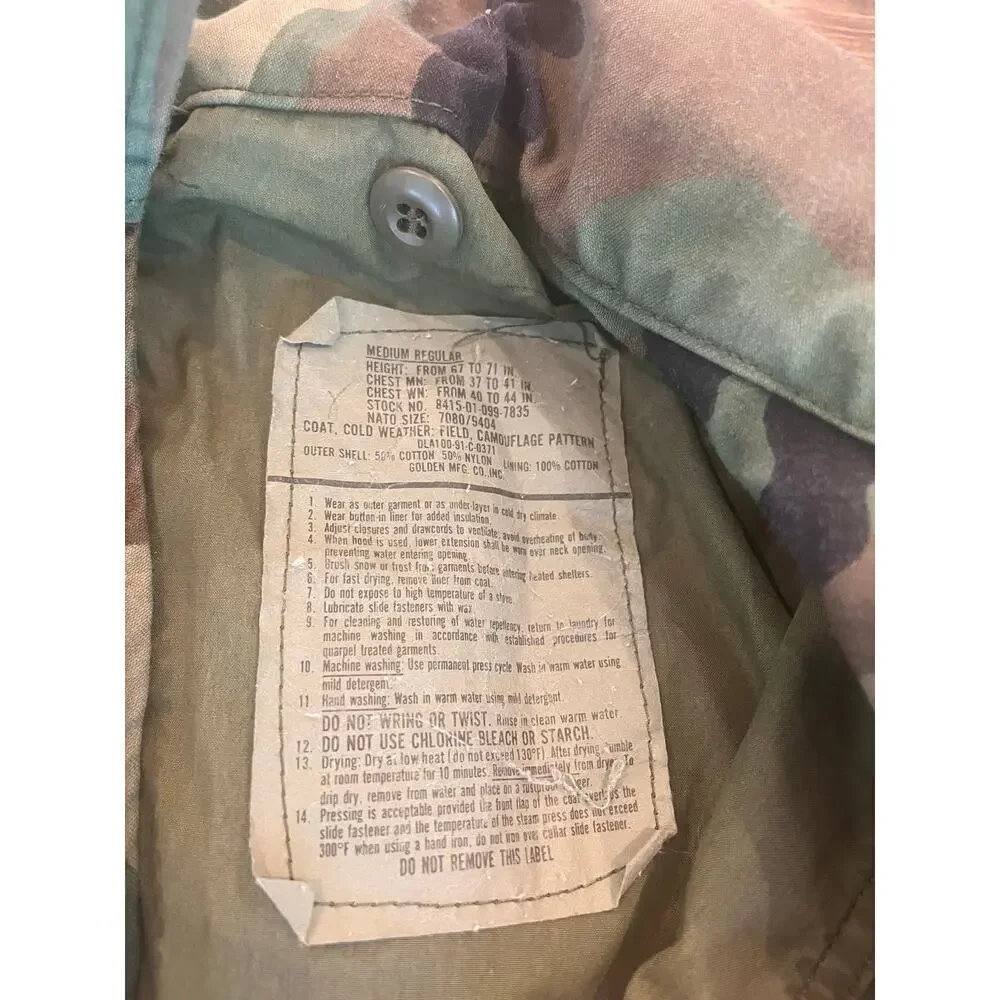 US Military Camo Hooded Jacket Men Medium Hunting Utility Tactical Work Outdoor